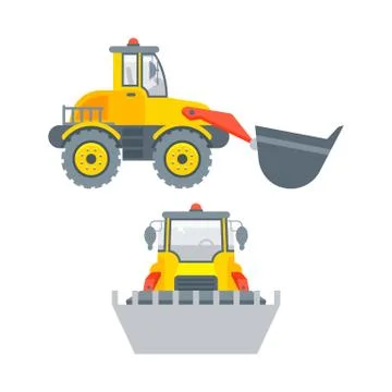 Loader with bucket side view and front view Stock Illustration