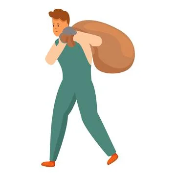 Loader carrying heavy sack on his back, hard work and physical labor Stock Illustration