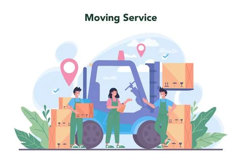 Loader concept. Worker in uniform carrying boxes set. Stock Illustration