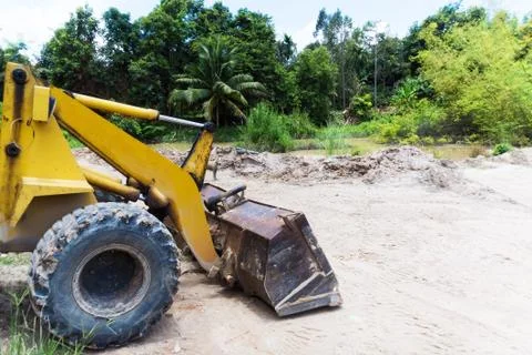 Loader in construction in sand place Stock Photos