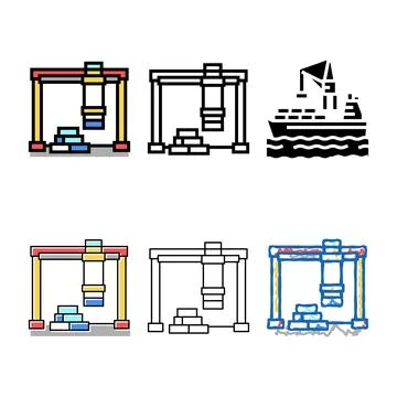 Loader crane port color multipack icon vector Stock Illustration