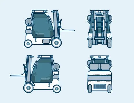 Loader front, side, back view in line style Stock Illustration