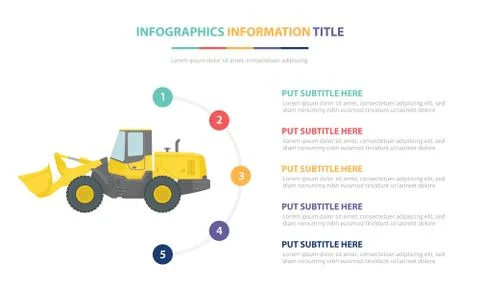 Loader infographic template concept with five points list and various color w Stock Illustration