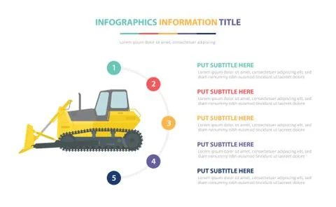 Loader infographic template concept with five points list and various color w Stock Illustration