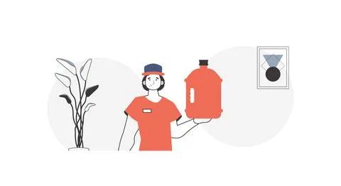 Loader with a large bottle of water in his hands. Water delivery concept. L.. Ilustración de archivo