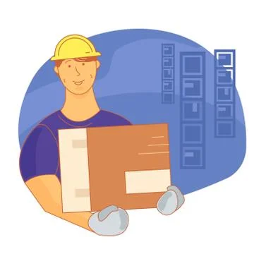 Loader A man holds a box in his hands. Carries a box. Requires a loader Illustrazione stock