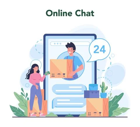 Loader online service or platform. Delivery man holding box. Stock Illustration
