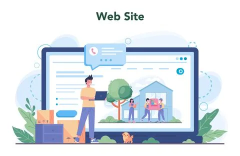 Loader online service or platform. Delivery man holding box. Stock Illustration