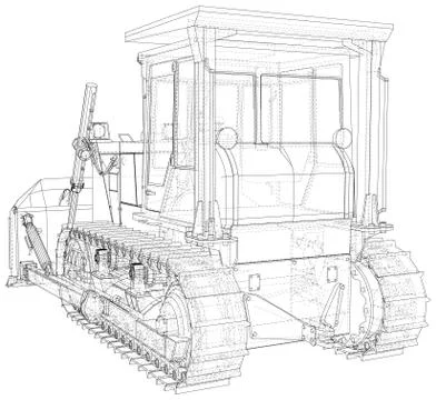 Loader or bulldozer. Excavator Vector illustration. Wire-frame line isolated Illustrazione stock