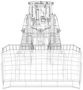 Loader or bulldozer. Excavator Vector illustration. Wire-frame line isolated Illustrazione stock