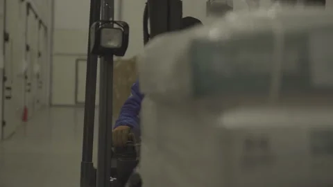 Loader with pallets loaded with boxes.  Stock Footage 167855672