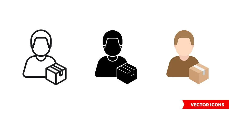 Loader porter icon of 3 types color, black and white, outline. Isolated vecto Stock Illustration