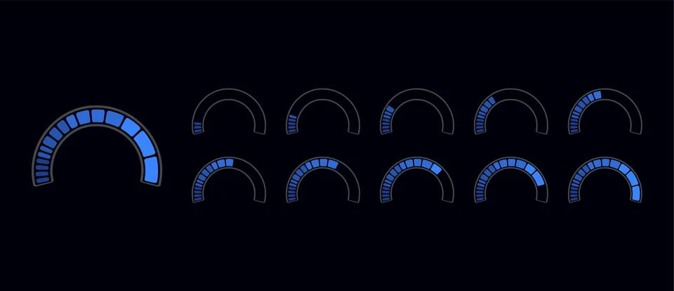 Loader round bar icons vector set. Loading scales and indicators progress bar Stock Illustration