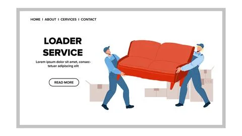 Loader Service Workers Moving Sofa Together Vector Illustrazione stock
