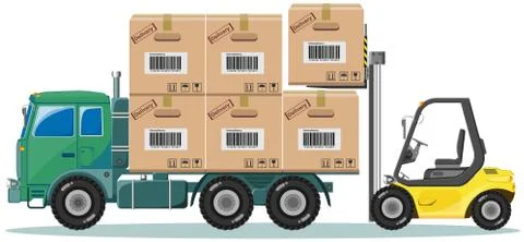 Loader ships the goods in warehouse, vector illustration Illustrazione stock