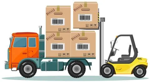 Loader Sinker Boxes in the Truck, Vector Illustration Illustrazione stock
