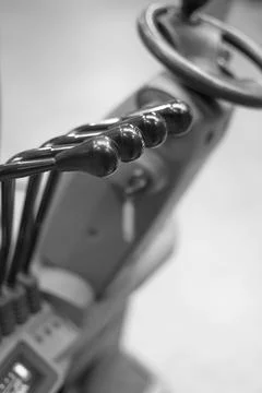 Loader steering with control levers.black and white Stock Photos