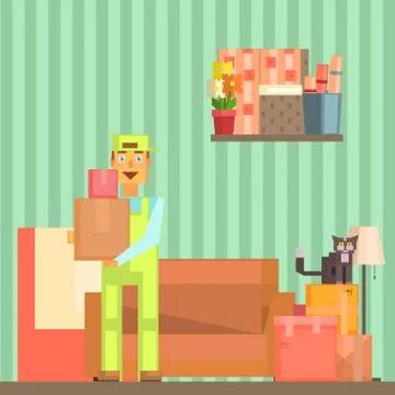 Loader Taking Out Packed Boxes From The Room Pixelated Illustration Stock Illustration