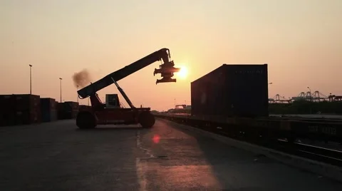Loader Truck Sunset Container Cargo Industrial Zone Stock Footage 47474383