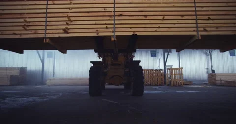 Loader work in the warehouse. Transportation of lumber, building materials. Stock Footage 204835761