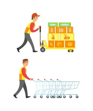 Loader Worker Man with Boxes and Containers Vector Illustrazione stock