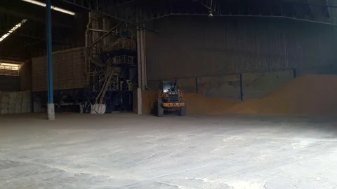 Loaders are preparing the grain in the warehouse. Stock Footage 85123417