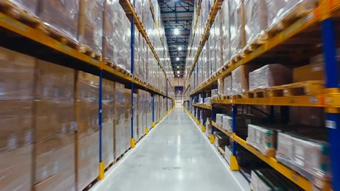 Loaders Drive Through The Warehouse Stock Footage 206130081