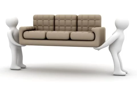 Loaders transfer a sofa. Isolated 3D image. Stock Illustration