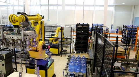 Loaders transport container with bottled pure water on warehouse Stock Footage 48705806