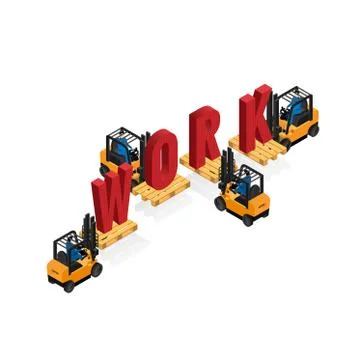 Loaders work in a team, business model , word isometric work Illustrazione stock