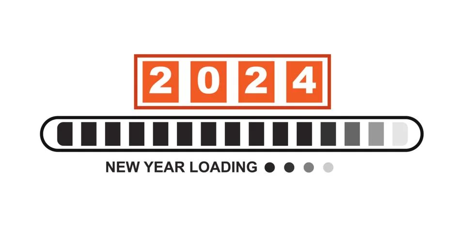 Loading 2023 to 2024 progress bar. Happy new year 2024 welcome. Year changi.. Illustrazione stock