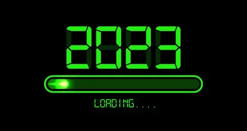 Loading to up 2023 Happy new year. Green led neon digital time style Stock Illustration