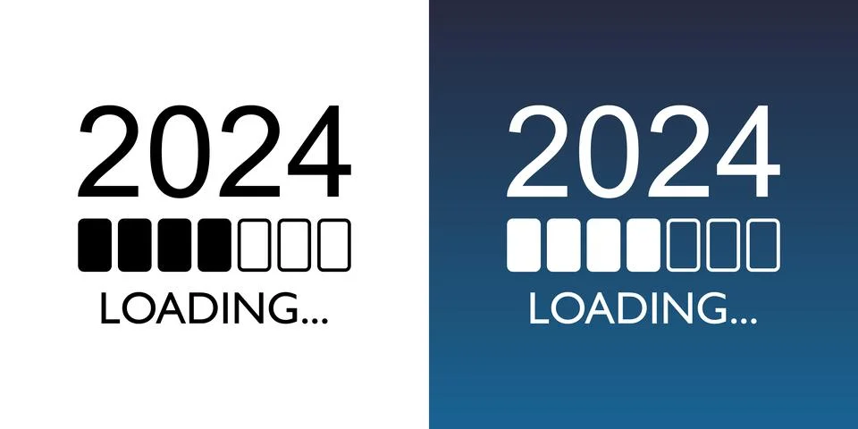 Loading 2024 year icon in flat style. Progress indicator vector illustratio.. Illustrazione stock
