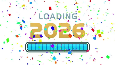 Loading 2026 New Year Transition with Progress Bar and Confetti Stock Footage 324285069