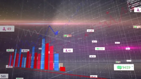 On loading 3D bars rising, labels floating, cursor highlighting counts, lines Stock Footage 310406324