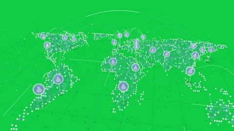 Loading 3D pixel map, icons popping, arcs linking, visualizing global links on Stock Footage 337127248