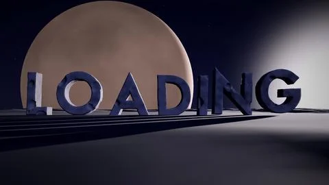 Loading 3D Stone Text on an Alien Plateau with a Rising Planet Stock Illustration