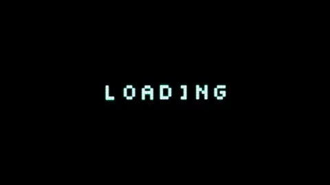 Loading 8 bit retro. Retro cyan 8-bit loading text on black background Stock Footage 342204031