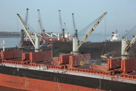 Loading activities on cargo ships Stock Photos