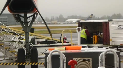 Loading Airline Baggage into Airplane Stock Footage 10714178