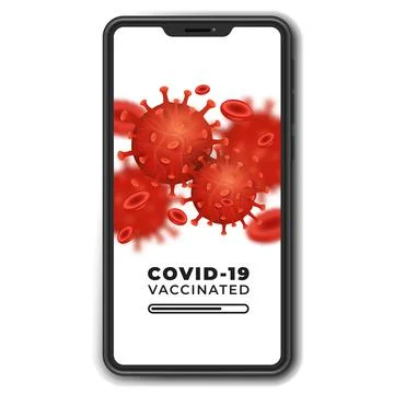 Loading and checking vaccinations Coronavirus 2019-nCoV on smartphone screen. Illustrazione stock