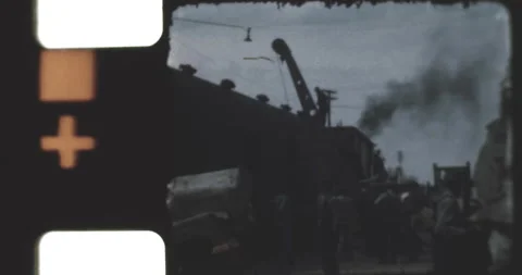 Loading and departure of a steam train Stock Footage 237073165