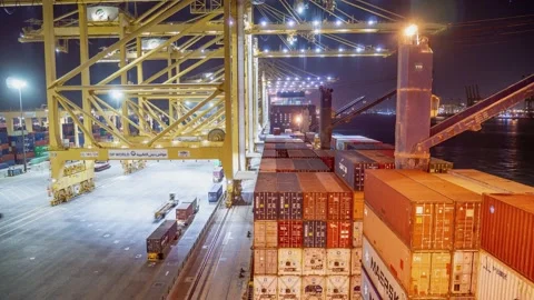 Loading and Discharging Operation of a Container Vessel Stock Footage 222830245