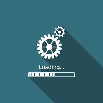 Loading and gear icon isolated with long shadow. Progress bar icon. System Stock Illustration