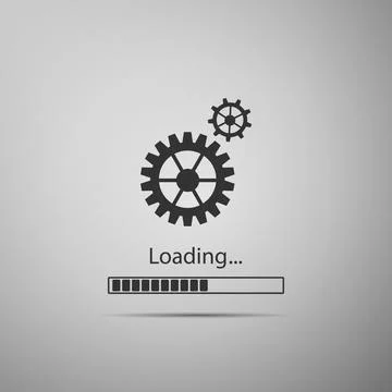 Loading and gear icon isolated on grey background. Progress bar icon. System Stock Illustration