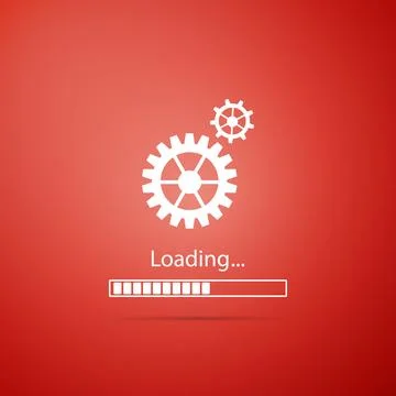 Loading and gear icon isolated on red background. Progress bar icon. System Stock Illustration