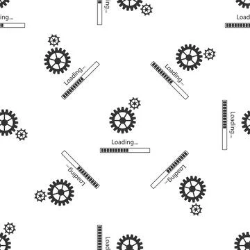 Loading and gear icon seamless pattern on white background. Progress bar icon Stock Illustration