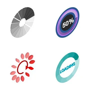 Loading and progress bar isometric icon set 스톡 일러스트