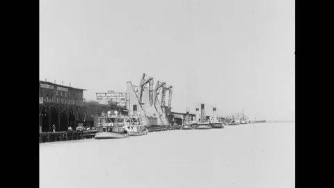 Loading And Unloading Cargo From Ships At Harbor Stock Footage 114368814