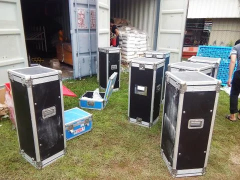 Loading and Unloading container, that contain hard box and drilling pipe. - imag Stock Photos